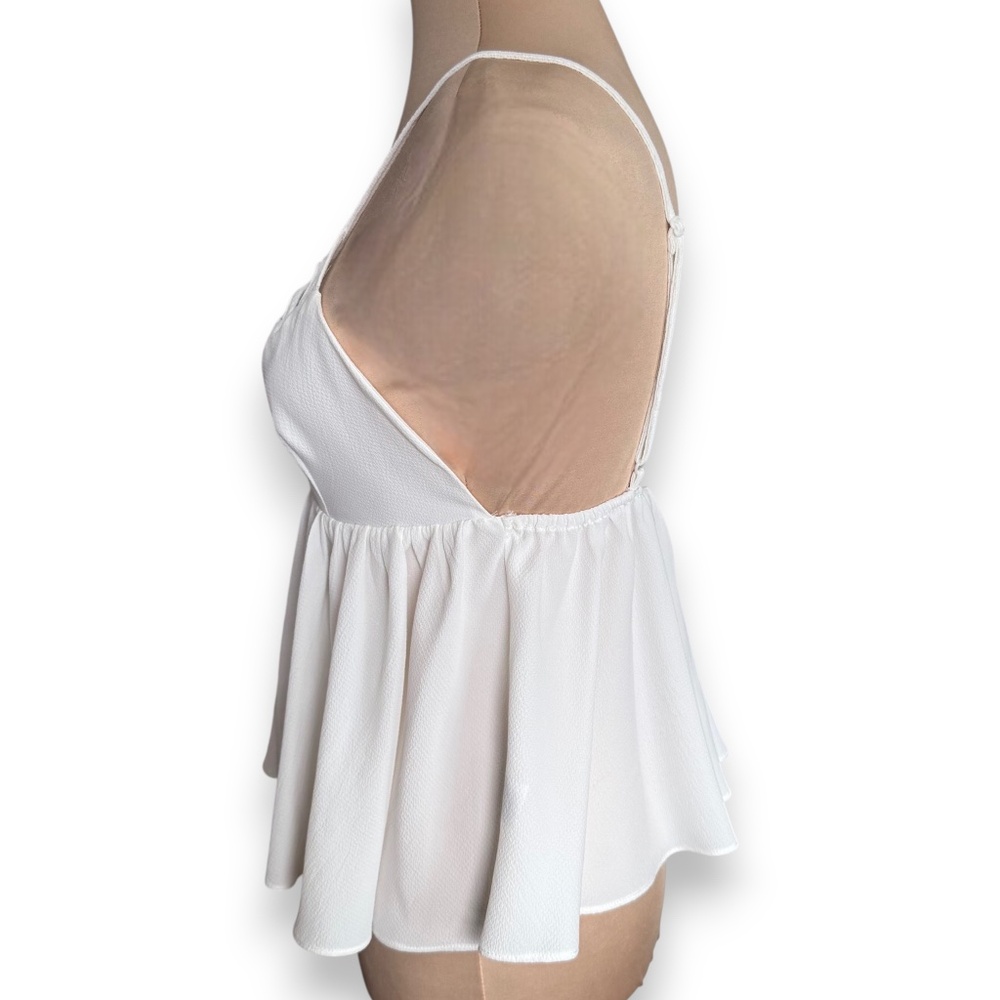 L’ATISTE BY AMY White Deep V Strappy Back Peplum Tank Top S - Picture 4 of 7